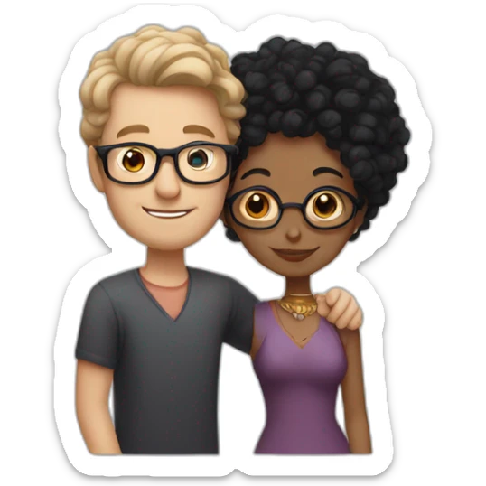 Tall white man with black hair and glasses hugging an Indian woman with curly hair sticker