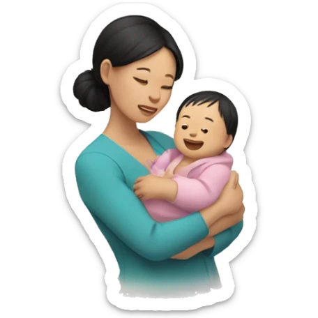 An Asian woman holds a baby in her arms and butterflies fly around sticker
