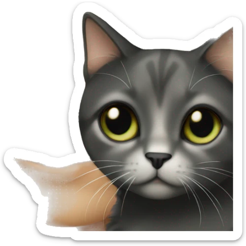 White girl with green eyes and black hair holding a calico cat sticker