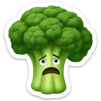 A sad broccoli with downcast eyes and a trembling lip looks upset, as if saying goodbye. sticker