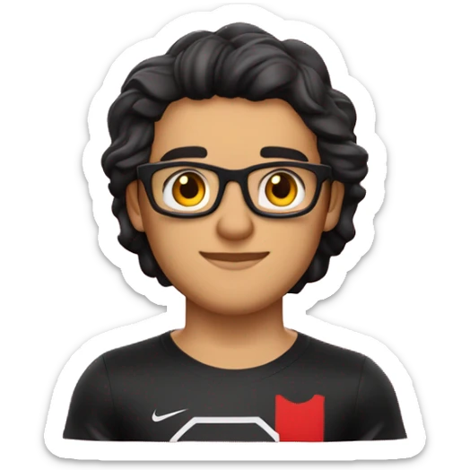 Menino moreno, cabelos liso preto, usando óculos, olhos castanhos com camisa do flamengo  sticker