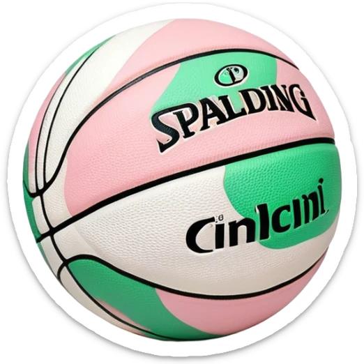 White NBA Spalding basketball with minimal pastel pink and green swirl accents sticker