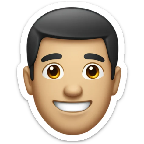 A realistic emoji of a man with a friendly face, short black hair, and a slightly crooked tooth visible when smiling. Neat and clean design. sticker