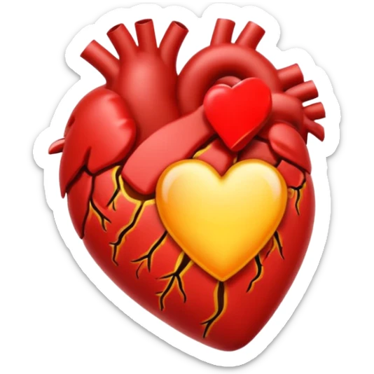 Un corazón humano roto sangrando rodeado de vendas y tiritas que se despegan sin hacer efecto sticker