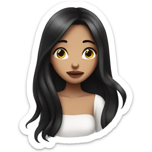 Beautiful girl with long black hair blowing kisses, white skinned sticker