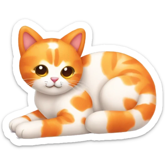 Cute stuffed animal cat laying on it’s stomach with orange splotches sticker