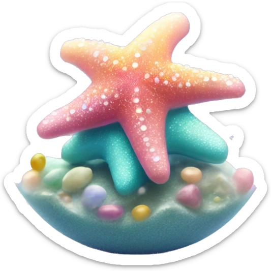 Kawaii rainbow pastel bedazzled sea star in an under the sea snow globe  sticker