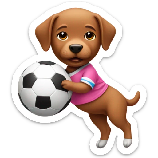 Baby riding a dog who is playing soccer in a pink jersey and heading a ball sticker