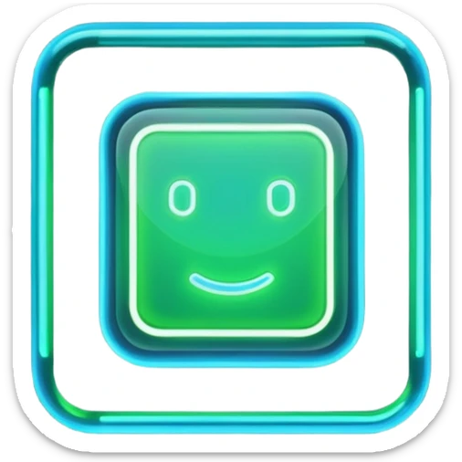 A glowing neon square in shades of green and blue, transparent background sticker