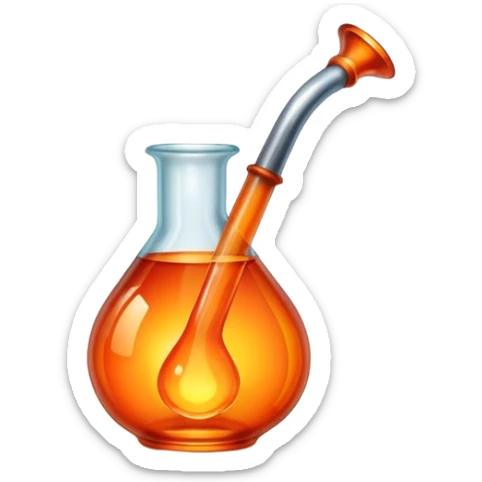 Glassworking icon, piece of glass being shaped, glassblower's pipe, molten glass, glowing orange glass, minimalistic style, clean lines, transparent background. sticker