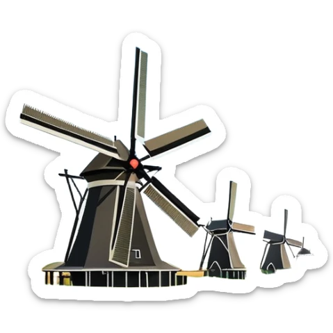 cinematic-realistic-kinderdijk-windmills-landmark-emoji,-showcasing-traditional-dutch-windmills-aligned-along-a-tranquil-canal,-with-lush-green-fields in a picture frame sticker