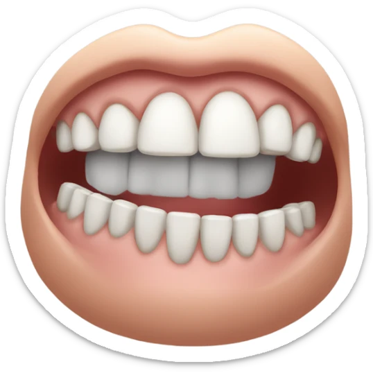 Bland and white photo of human mouth with grills sticker