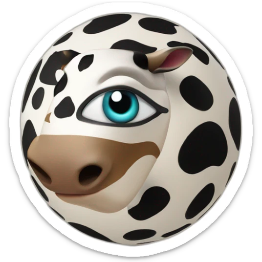 3d sphere with a cartoon Cow skin texture with Eye of Horus sticker