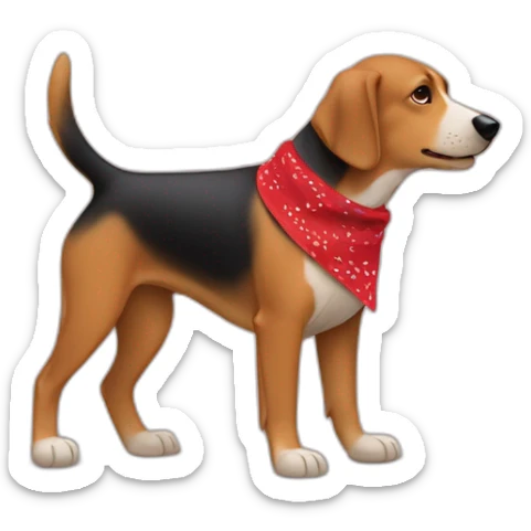 coonhound and German shepherd mix dog wearing small plain red bandana and walking left sticker