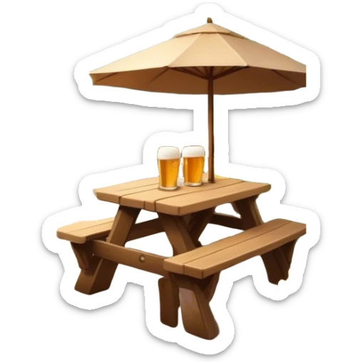 Cinematic Realistic Biergarten Pop Culture Emoji, showcasing a charming outdoor beer garden scene rendered with rustic details and inviting, soft lighting. sticker