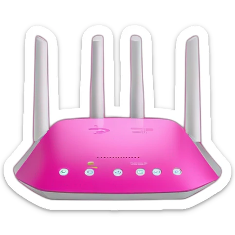 UN ROUTER CON 4 ANTENAS COLOR FUCSIA CON UN LOGOTIPO QUE DIGA MIFIBRA sticker