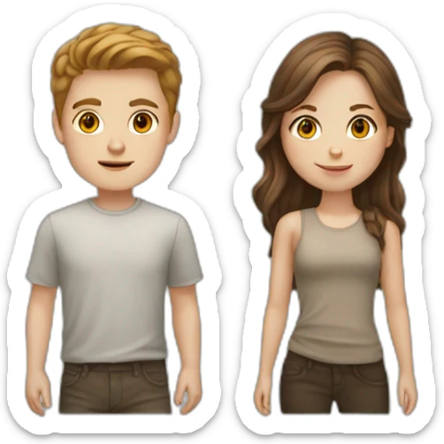 White boy with brown hair and white girl with brown hair  sticker