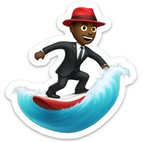 create an emoji of a guy riding a wave similar to the already made one, but have to guy be black wearing a suit and a red hat sticker