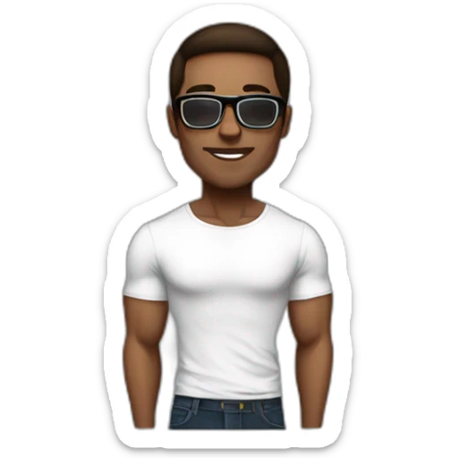 guy fashion bodybuilder glasses, developper straight hair dark short sticker