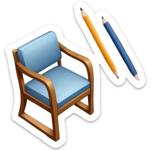 Icon for Furniture Design: a design process showing a sketch of a furniture piece, tools like a ruler and pencil, fabric swatches, and a 3D model of the piece being developed. The icon should represent the stages of furniture design and craftsmanship. Transparent background. sticker