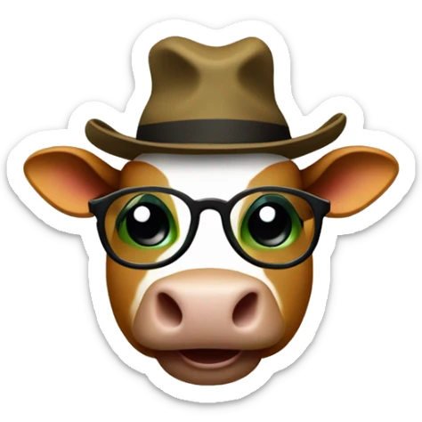 a green circle with hat and smiling big white eyes black pupils and wear a brown cow hat and yellow glasses with cute little hand and legs  sticker