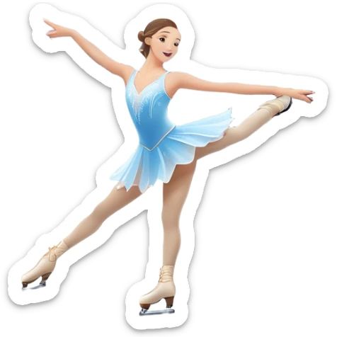 An icon showing a graceful figure skater performing a spin on the ice in a grand ice palace. The rink is illuminated by soft light beams, with cheering spectators in the stands. Snowflakes gently fall, adding to the magical atmosphere. Transparent background highlights elegance and artistry. sticker
