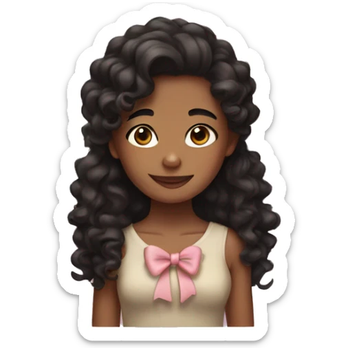 Girl with brown skintone curly black hair with a bow in her hair sticker