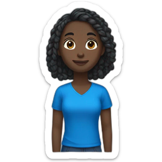 a teacher with black skin color, black hair with braids, a blue t-shirt. giving a French lesson sticker