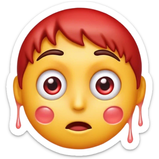 Combine the red ogre emoji, the hot emoji, and the eyes looking emoji into a new emoji with an aroused, but curiously nervous expression on its face sticker