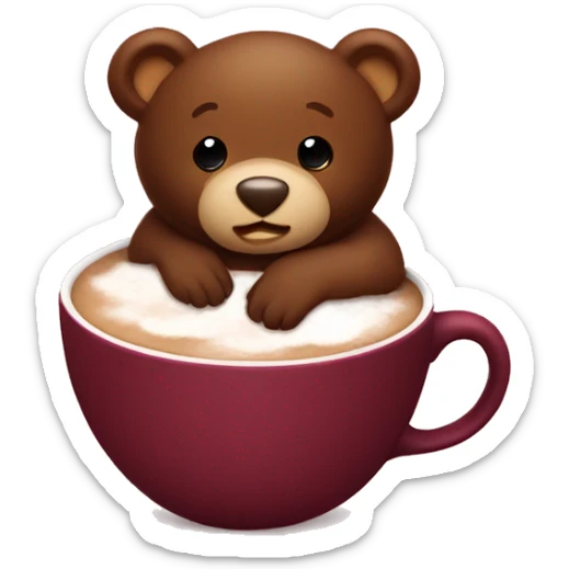Baby bear inside of a cup of hot cocoa. Burgundy colored cup.  sticker