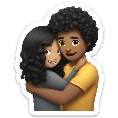 Man with brown curly hair hugs a girl with long black hair sticker