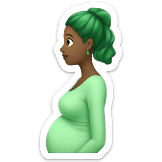 Pregnant woman all in green from the side profile with green skin tone and eyes  sticker