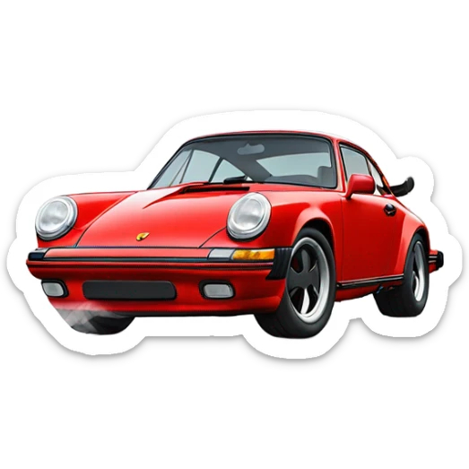Porsche 911 carrera in red colour with smoke coming out from the exhaust sticker