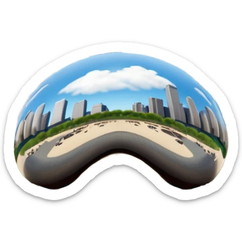 cinematic realistic emoji of Chicago with wide city view featuring iconic landmarks Willis Tower John Hancock Center Navy Pier Cloud Gate Bean lifelike detail accurate colors bright daytime lighting no sky no clouds transparent background sticker