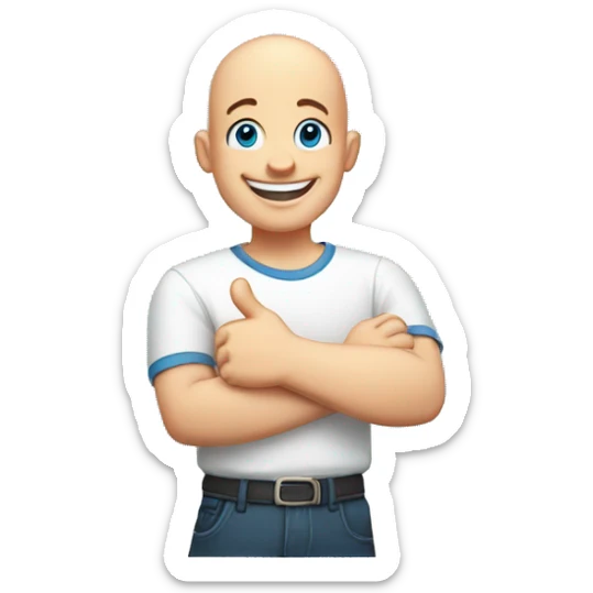 happy bald boy blue-eyed giving thumbs-up no white shirt, just the face and hand sticker