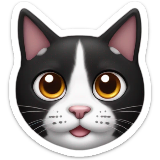 a black and white cat, black on half of the face but with black near ears. The rest is white, his name is oreo.in a part has more black than in the other. Nose is pink and eyes orange sticker