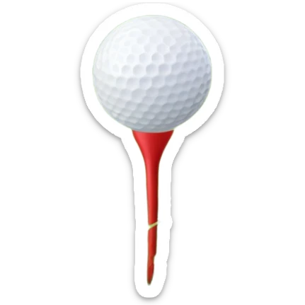 A golf ball resting on the grass of a lush golf course, with a golf club positioned nearby, ready for the next shot. The background features rolling green hills and a clear sky, highlighting the serene and precise nature of the sport. sticker