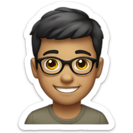 A smiling boy with short hair and light skin wearing black-rimmed round glasses sticker