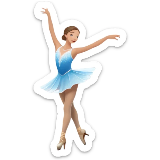 An icon showing a graceful figure skater performing a spin on the ice in a grand ice palace. The rink is illuminated by soft light beams, with cheering spectators in the stands. Snowflakes gently fall, adding to the magical atmosphere. Transparent background highlights elegance and artistry. sticker