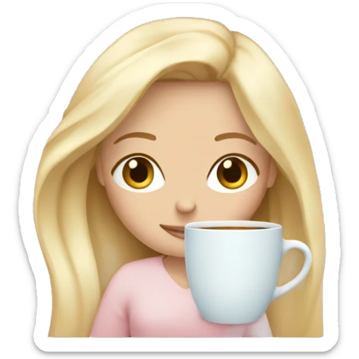 Blonde girl inside a light pink blancket sipping coffee eyes closed white skin blue eyes  sticker