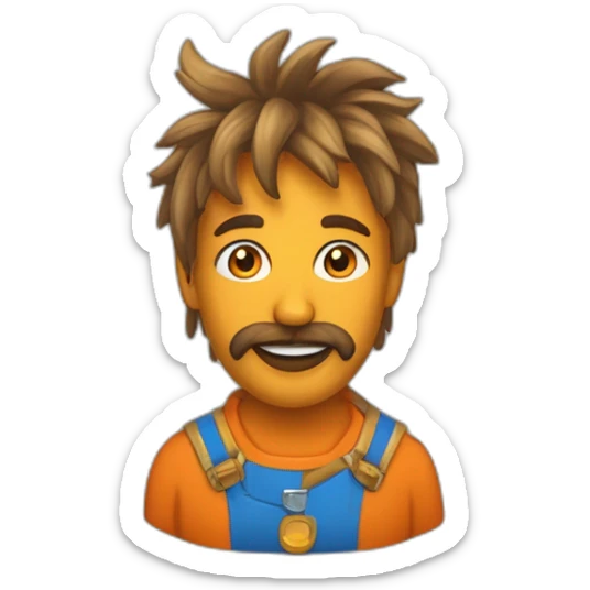 Un mec bronzée, avec des cheveux bleu et orange moutard. Sur la joue des symboles doré. Des cornes de bélier orange moutard sticker