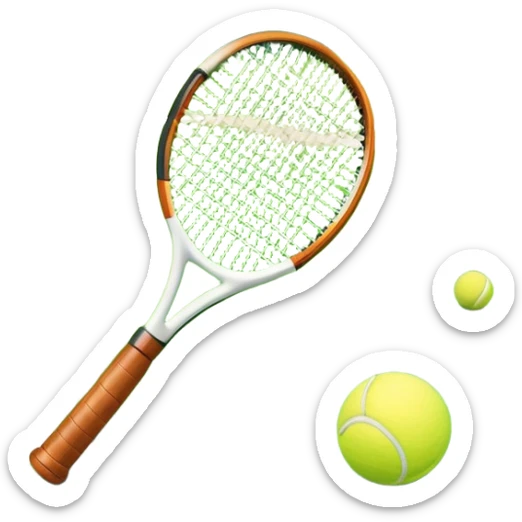 A tennis racket and ball placed on the grass court, with the lines of the court clearly visible in the background. The scene captures the essence of the sport, highlighting the equipment and the vibrant, open atmosphere of a tennis match sticker