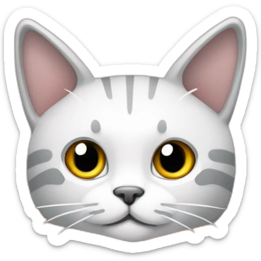 Gato blanco y gris con orejas puntiagudas asomando cabeza desde caja de carton sticker