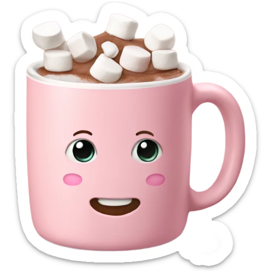 Light Pink mug of hot chocolate with marshmallows  sticker