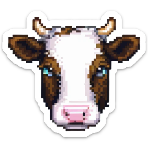 extremely blocky ultra-minimal pixel art Minecraft cow emoji with only 2 or 3 large square pixels, abstract and simple sticker