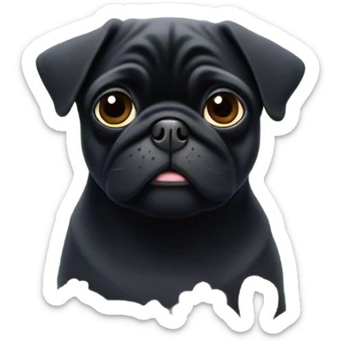 Black pug , surrounded by flowers, holding a green sign that says “good luck”  sticker