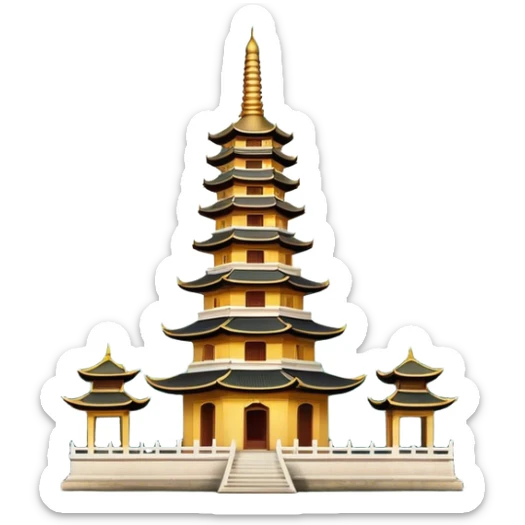 Cinematic Realistic Tran Quoc Pagoda Landmark Emoji, depicted with an ancient pagoda set on tranquil waters rendered with delicate textures and serene, reflective lighting. sticker