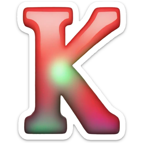 the letter (k) in red color with green aura on black background sticker