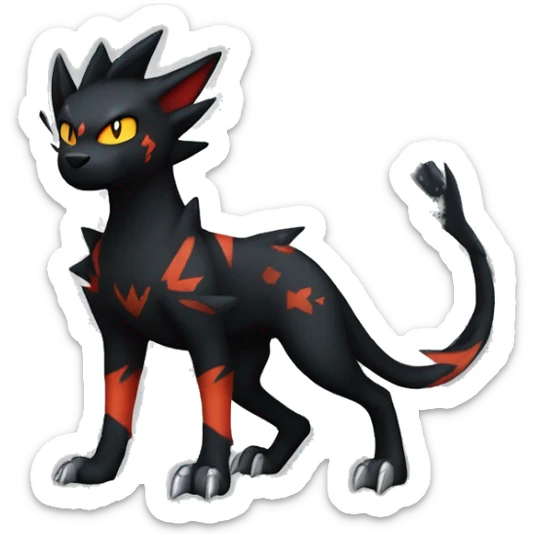 Cool Edgy Litten-Houndoom-Luxray Fakémon Digimon with Edgy markings, full body, outlined sticker