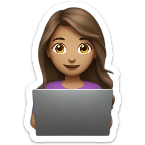 girl with long brown hair with a laptop in her hands sticker
